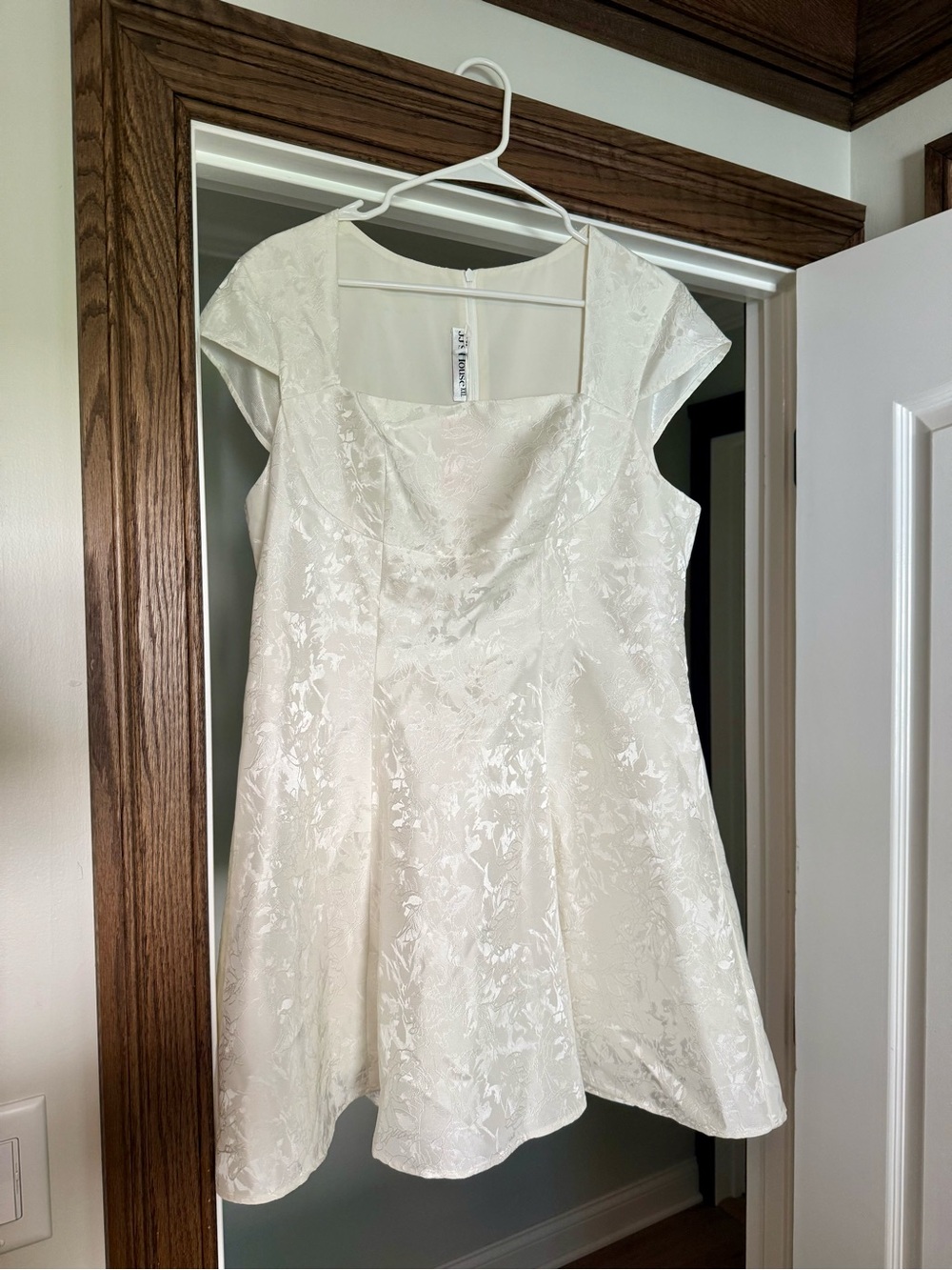 JJs House Ivory Floral Brocade Short Wedding Dress